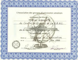 Certificat trophée méritas astronomes amateurs