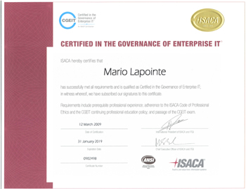 Certificat CGEIT de Isaca