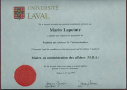 Diplôme maitrise administration des affaires Université Laval 